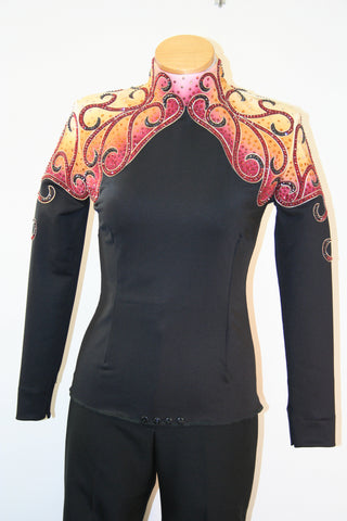 Equitation Blouse, Ladies M, Black with Burgundy, Bronze and Ivory, 5189B